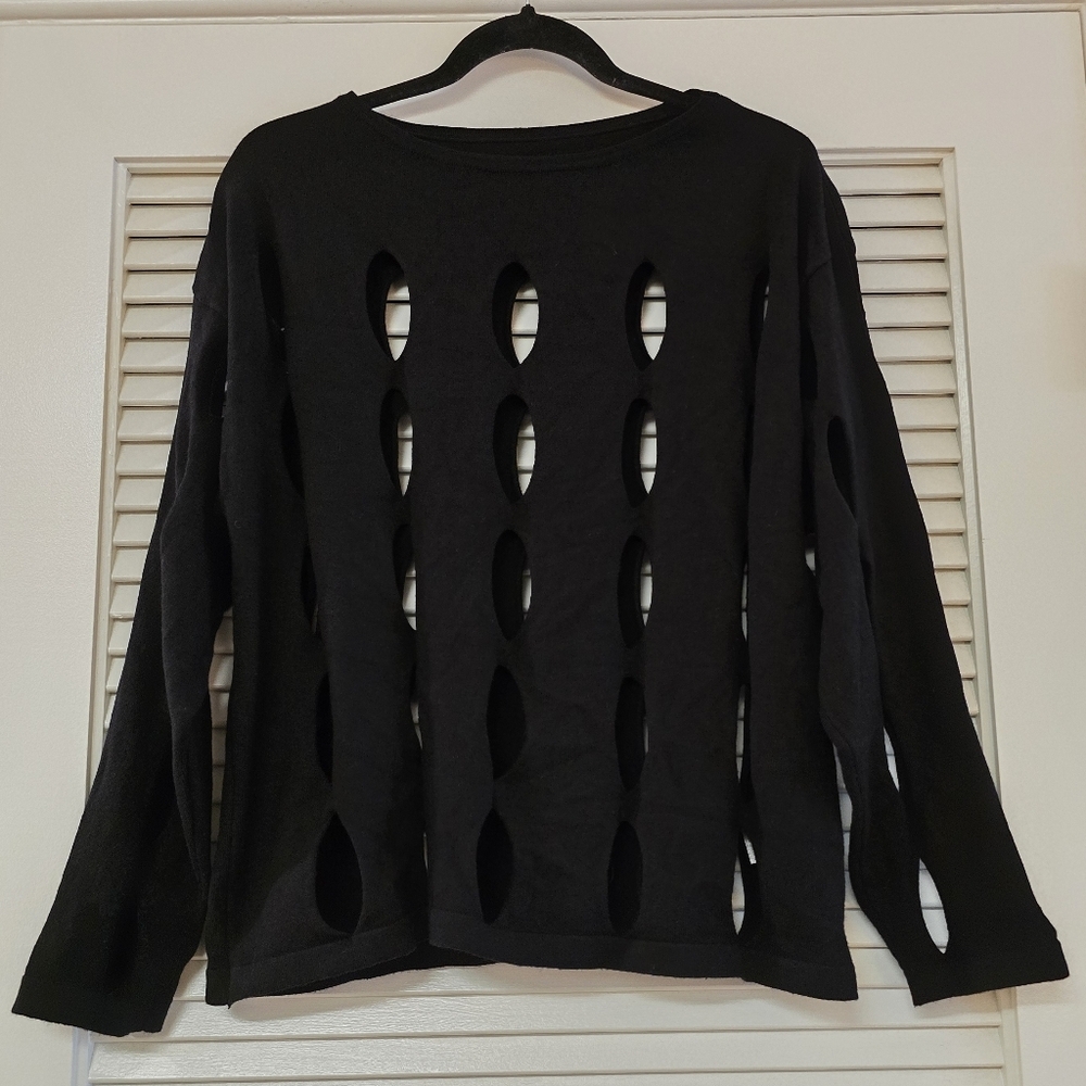 SHEIN - Black Cut-Out Drop-Shoulder Long-Sleeve Sweater